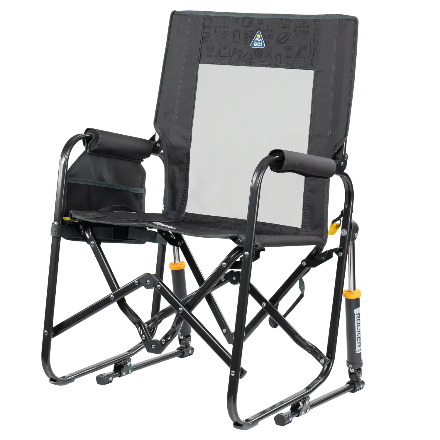 Side angle of charcoal tailgater stowaway rocker.