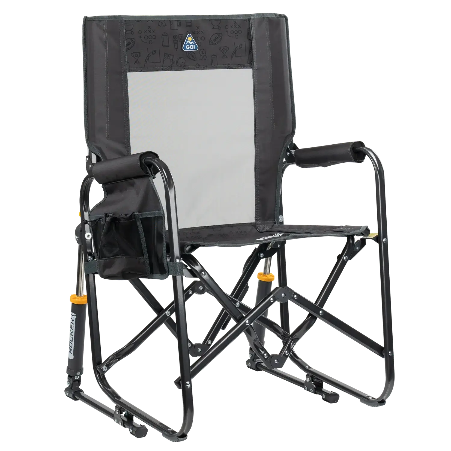 Side angle of charcoal tailgater stowaway rocker.