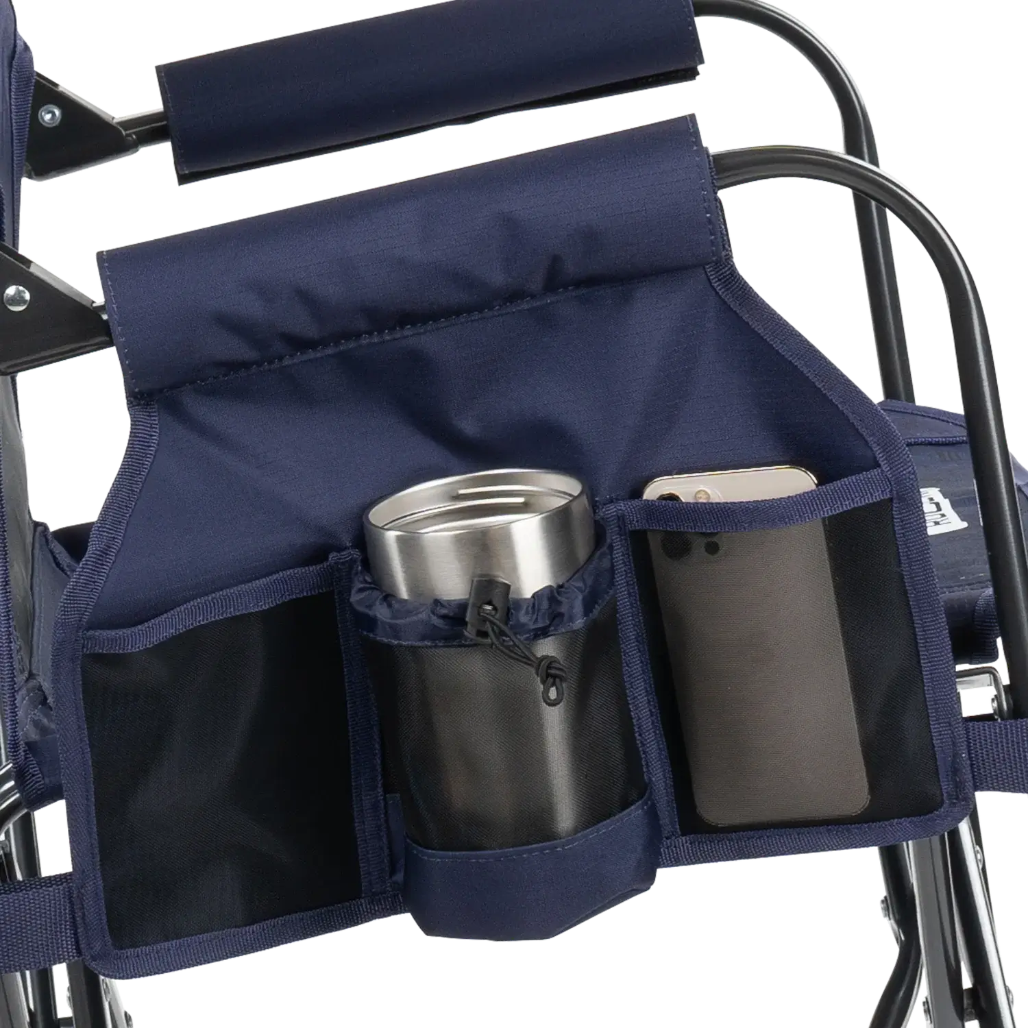 Versatile drink caddy on tailgater rich blue stowaway rocker.