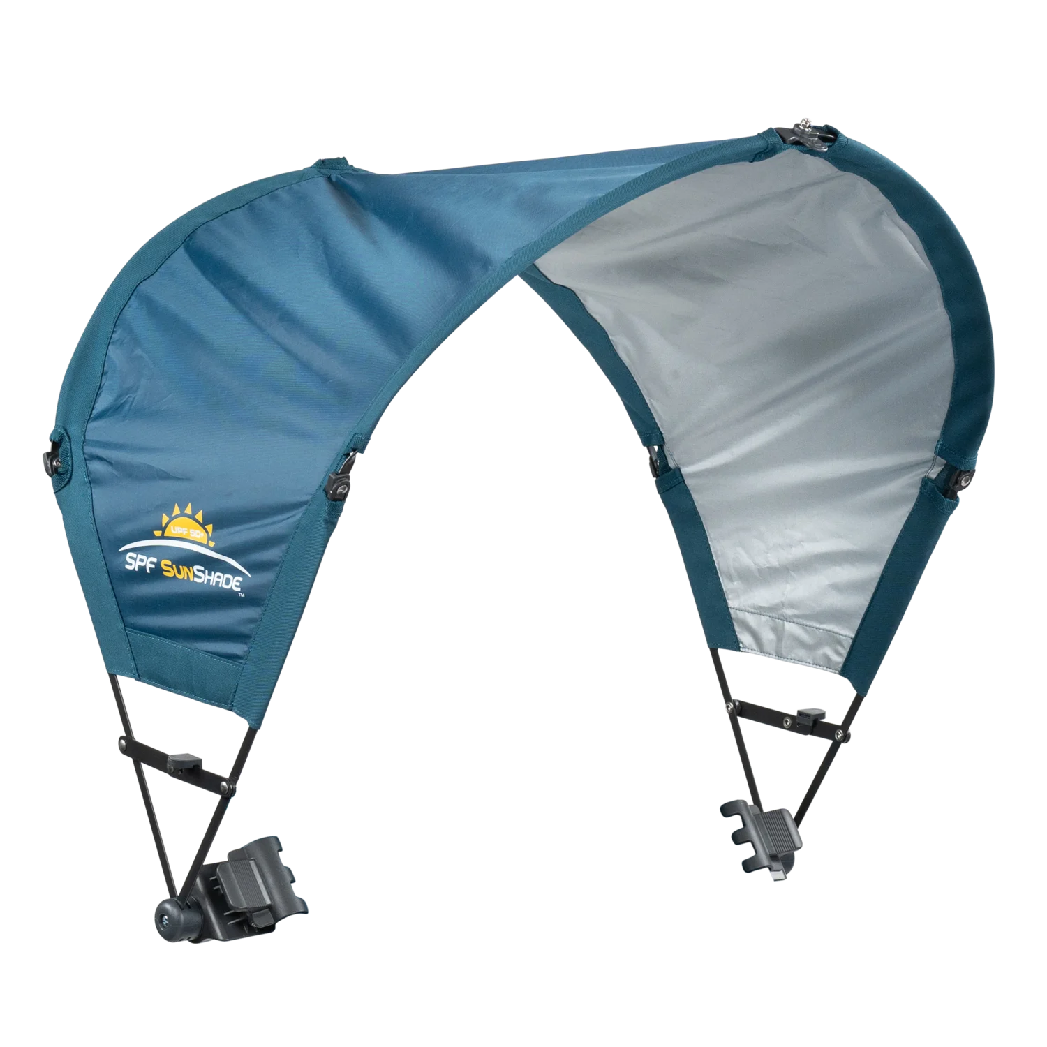 The teal Sunshade Accessory unfolded and positioned at a right angle.