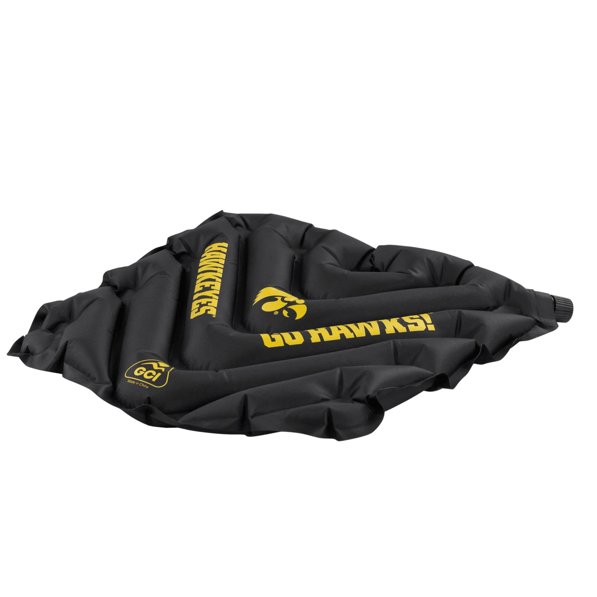 Side angle of V Seat with Iowa Hawkeyes print.