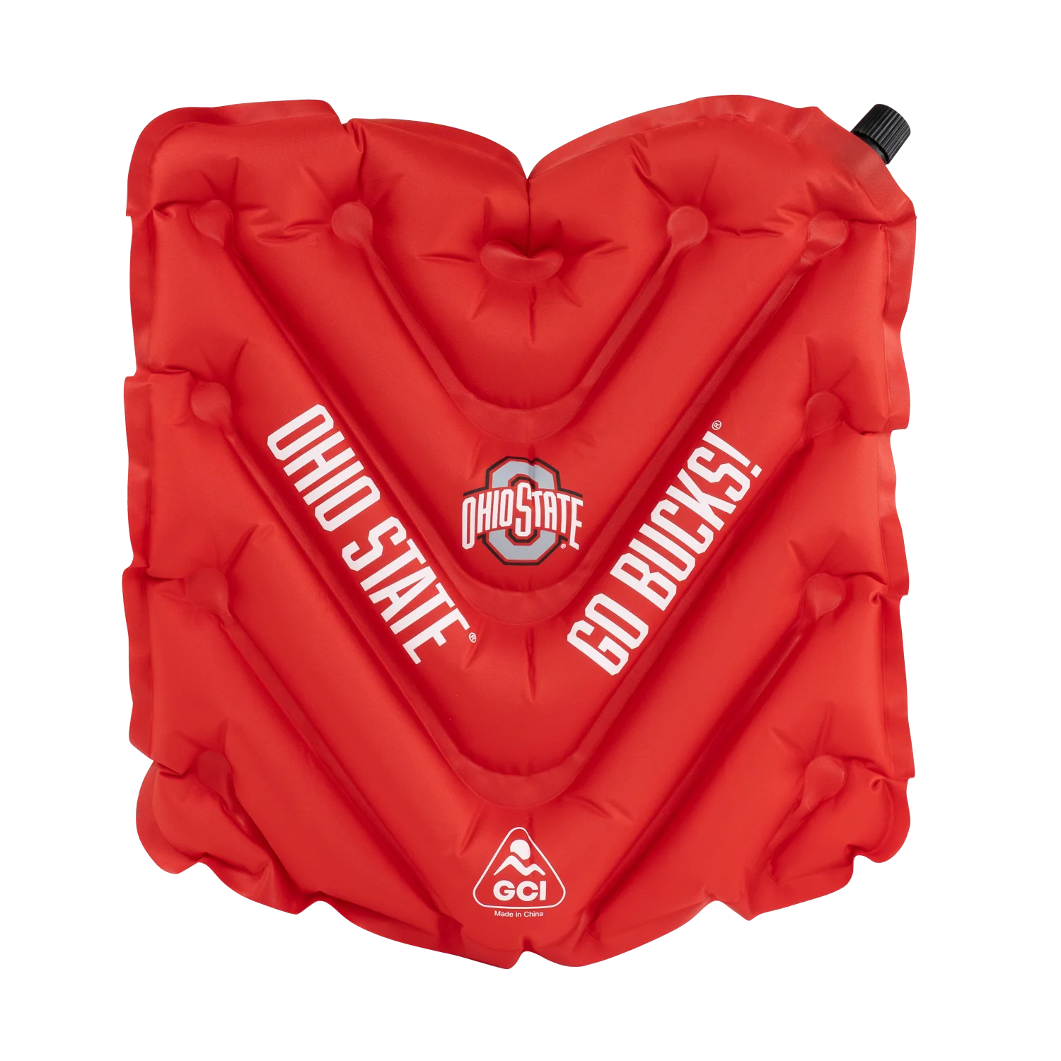 Front angle of V Seat with Ohio State Buckeyes print.
