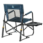 Side view of GCI Outdoor Freestyle Rockers with side tables extended.