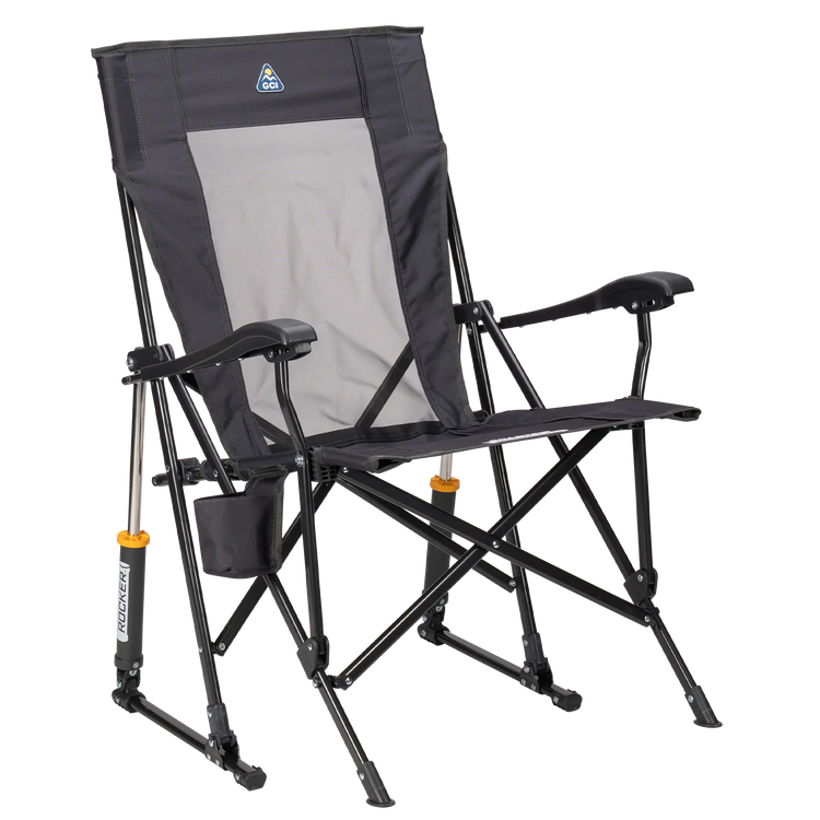 Side angle of dark charcoal roadtrip rocker.