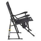Side angle of the dark charcoal roadtrip rocker showing the spring-action rockers and phone pocket. 