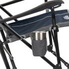 Up-close of the indigo roadtrip rocker with the integrated cup holder. 