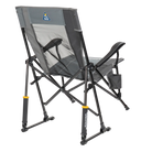 Side angle of the mercury gray roadtrip rocker showing the spring-action rockers and phone pocket. 
