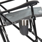Up-close of the mercury gray roadtrip rocker with the integrated cup holder. 