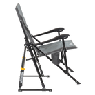 Side angle of the mercury gray roadtrip rocker showing the spring-action rockers and phone pocket. 