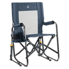 The front right side angle of the Denim Stowaway Rocker. 