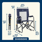 Dimensions of the blue tailgater stowaway rocker chair. 