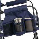 The side caddy of the Tailgater Rich Blue Stowaway Rocker showing the phone holder and cup holder. 