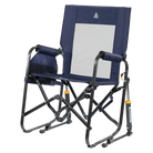 The front left side angle of the Tailgater Rich Blue Stowaway Rocker. 