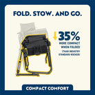 Compact comfort feature showing the compact ability of the black stowaway rocker. 