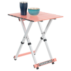 Compact Camp Table 20, Coral, Front Side Angle with Props