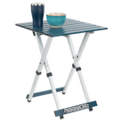 Compact Camp Table 20, Teal, Front Side Angle with Props