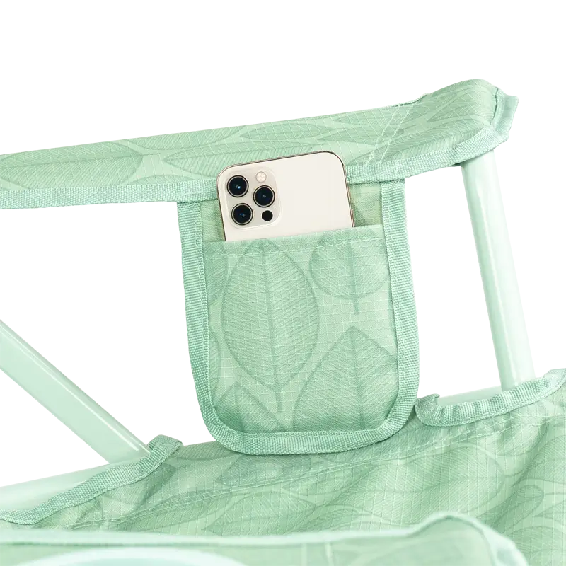 Kickback Rocker, Pastel Green Leaf, Phone Pocket Detail