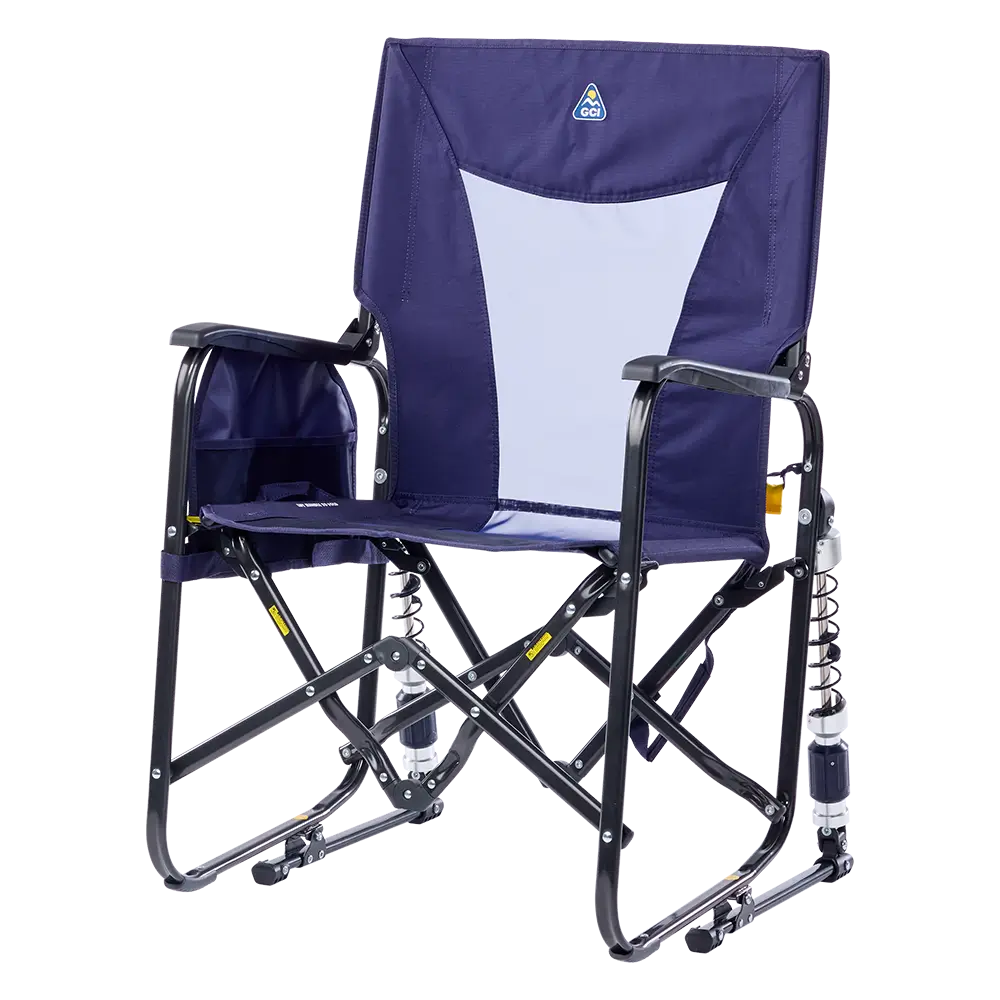Blue adjustable camping chair on a white background