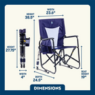 Camping chair with dimensions labeled on a blue and white background