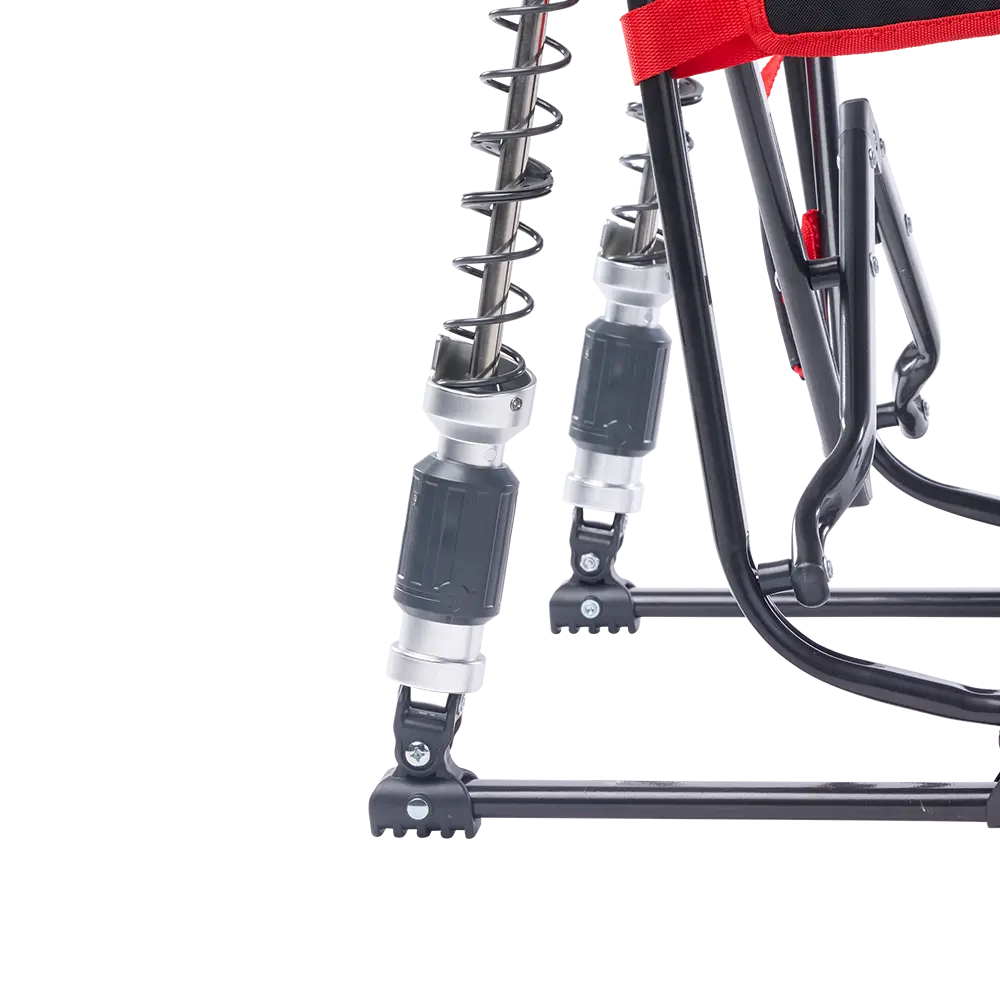 Spring-Action Shocks on the Charcoal Reacing Stowaway Rocker. 