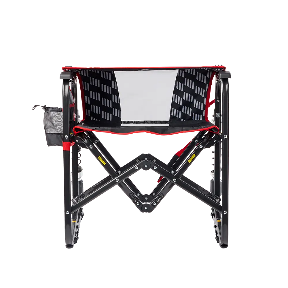 Folded Backrest view of the Charcoal Racing Stowaway Rocker. 