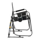 Side view of black GCI Outdoor Freestyle Rocker XL with labeled side storage and shock absorbers.