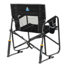 Rear view of black GCI Outdoor Freestyle Rocker showing mesh backrest and storage pouch.