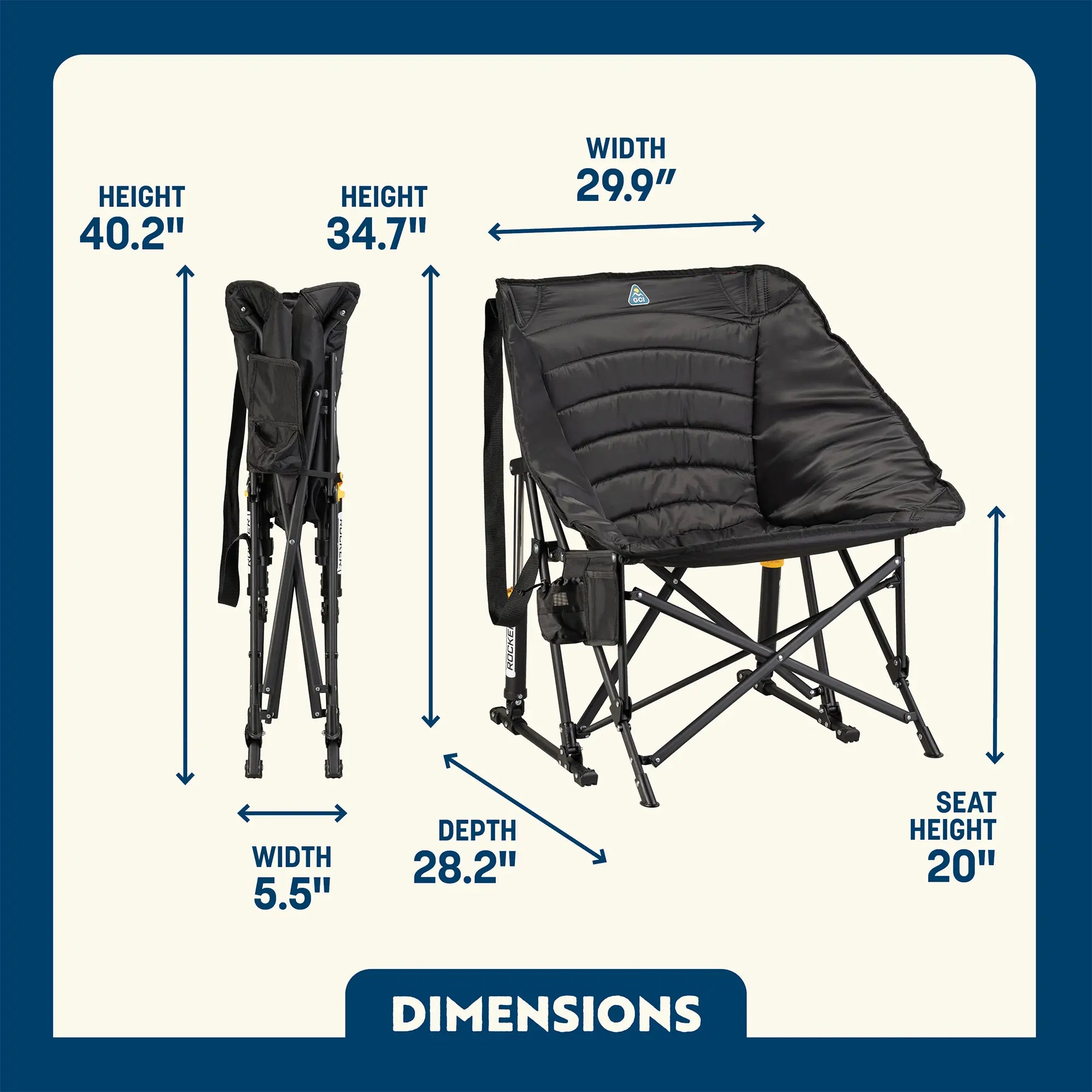 Black Puff Rocker dimensions overview. 
