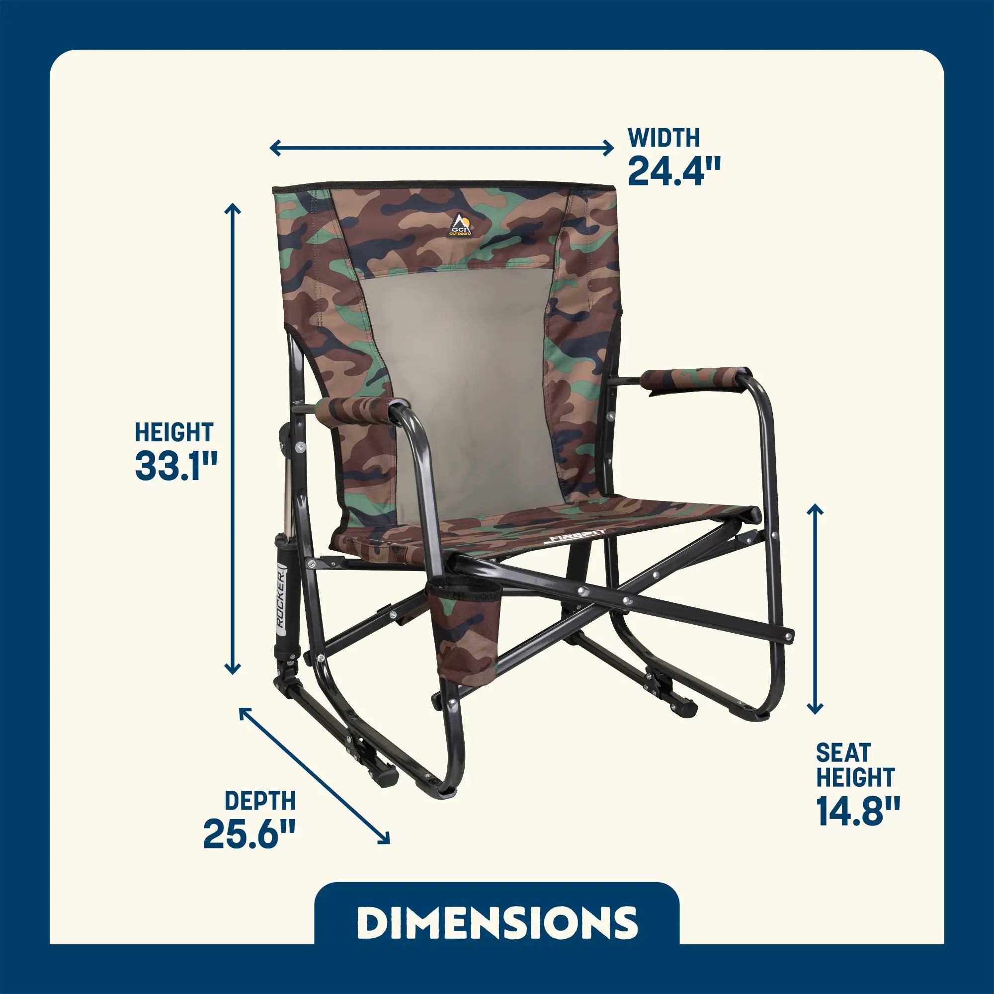 Firepit Rocker Old School Camo Dimensions Overview