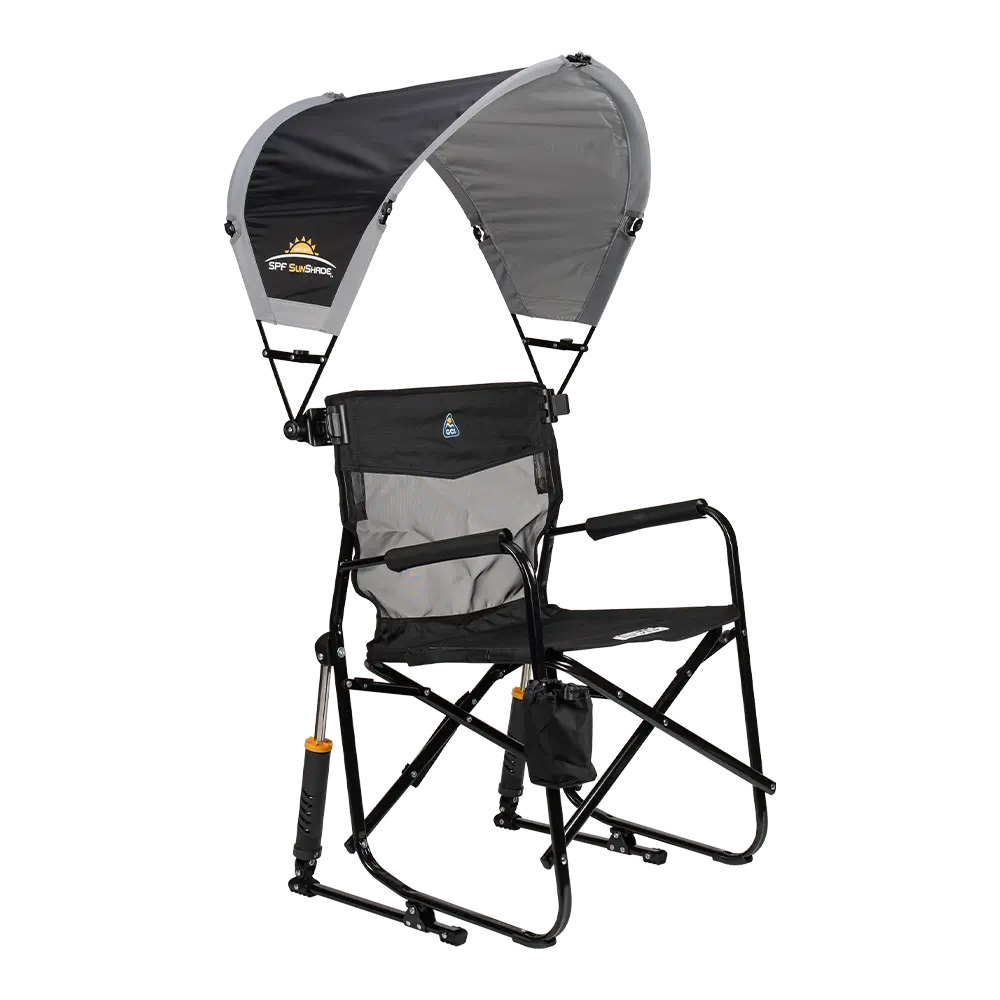 A black sunshade accessory attached to a freestyle rocker elite. 