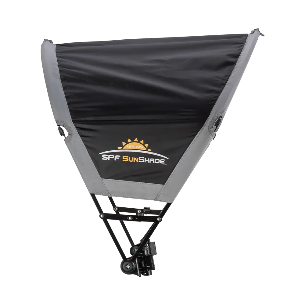 Side angle of the black sunshade accessory. 