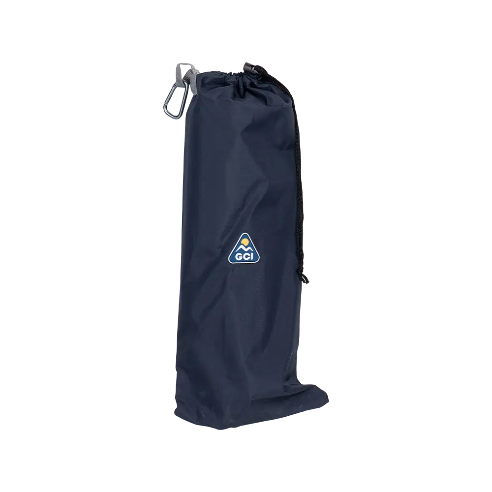 A indigo sunshade accessory inside a storage bag. 