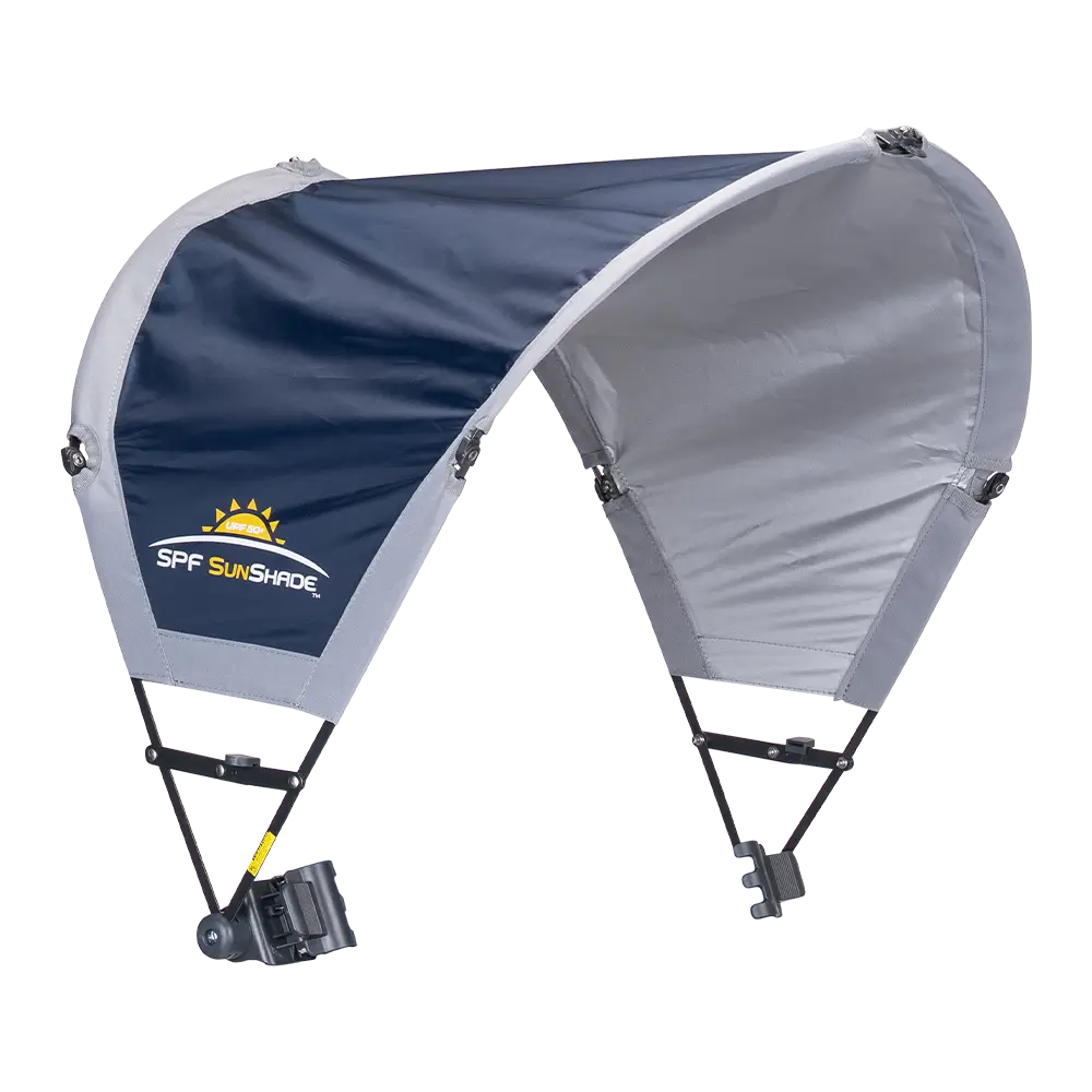 Front angle of the indigo sunshade accessory. 