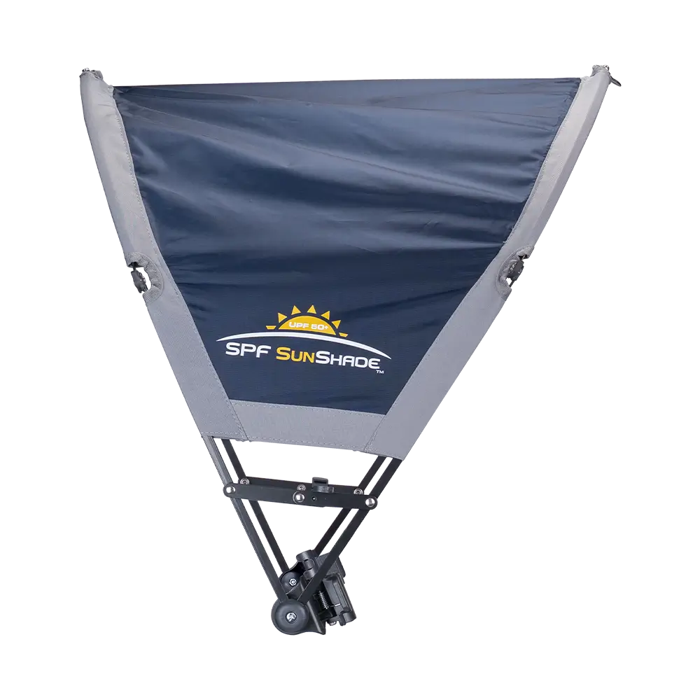 Side angle of the indigo sunshade accessory. 