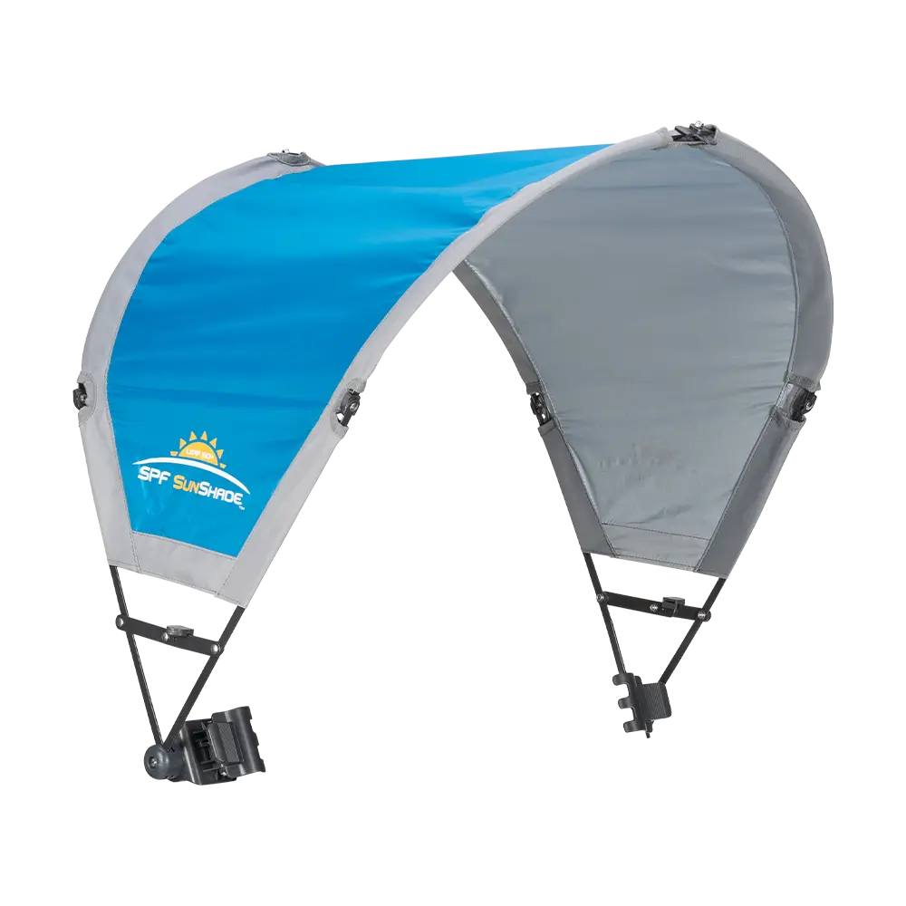 Front angle of the saybrook blue sunshade accessory. 
