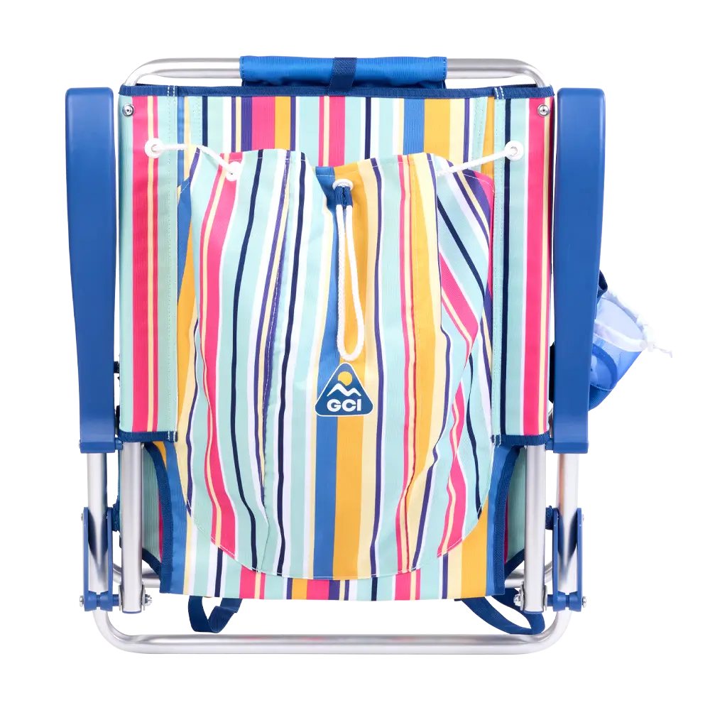 Backpack Beach Chair, Multi Stripe, Back Folded
