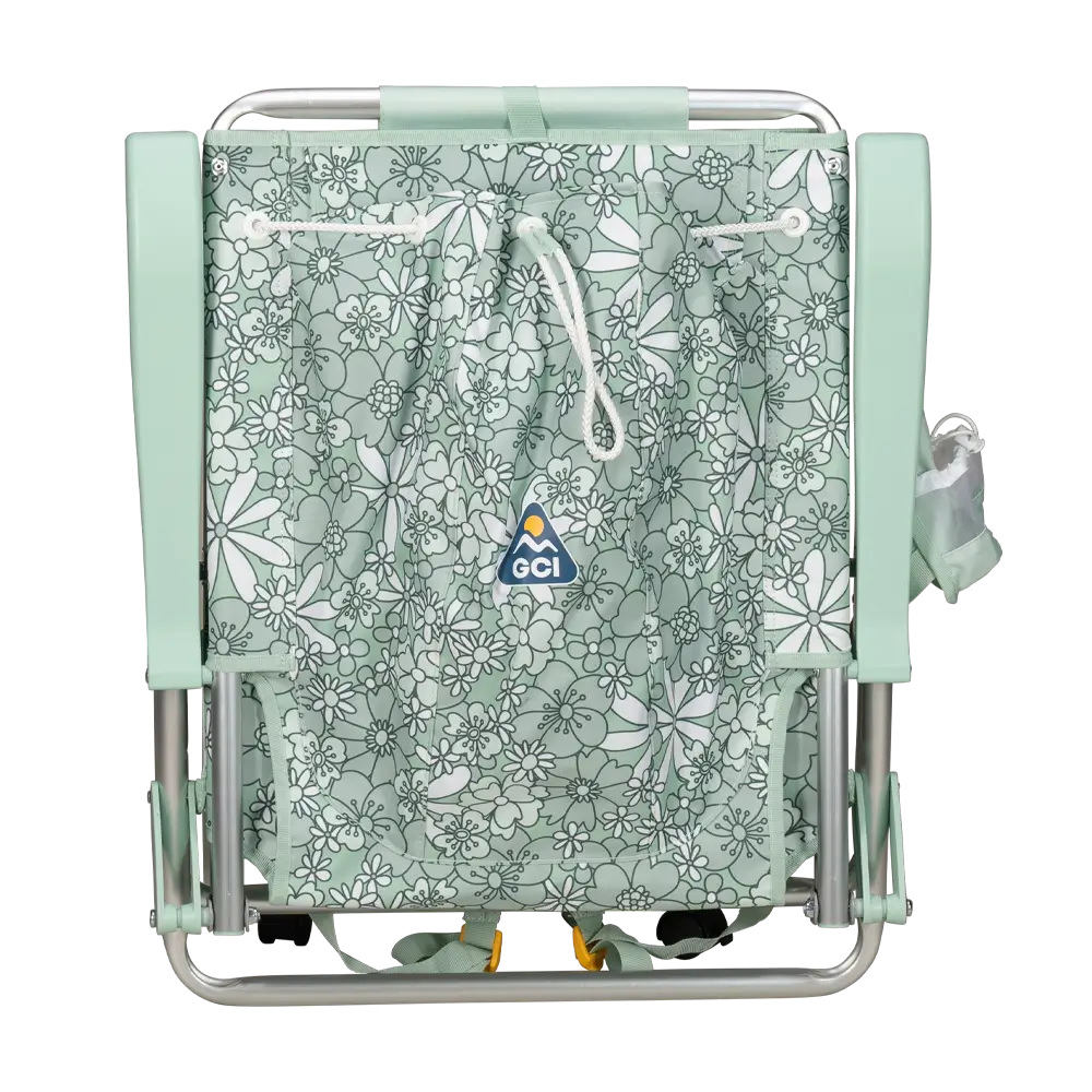 Backpack Beach Chair, Floral Pastel Green, Back Folded