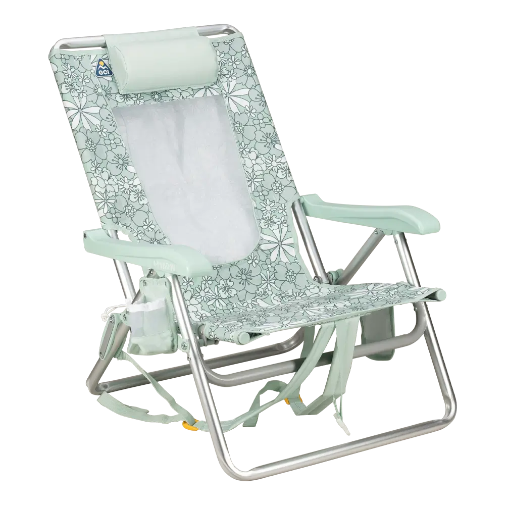 Backpack Beach Chair, Floral Pastel Green, Front Right Angled