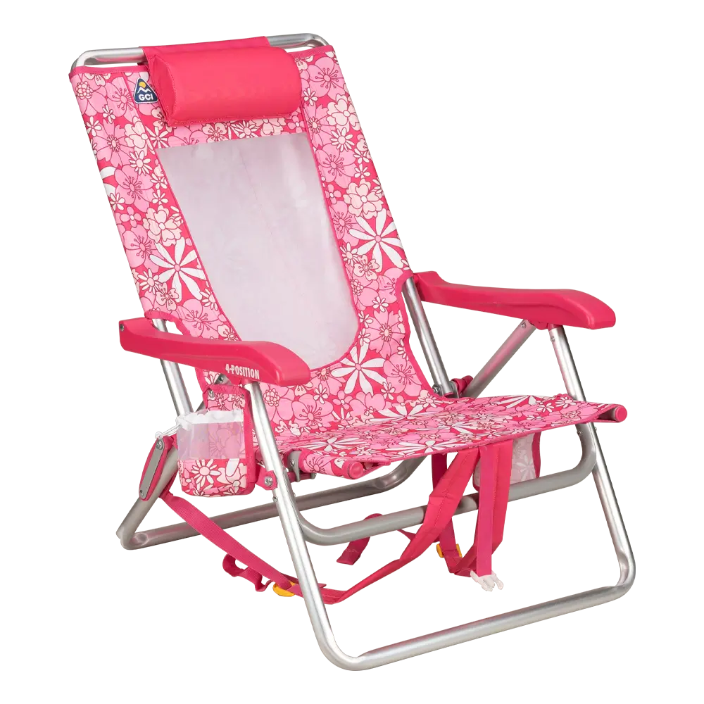 Backpack Beach Chair, Floral Sport Pink, Front Right Angled