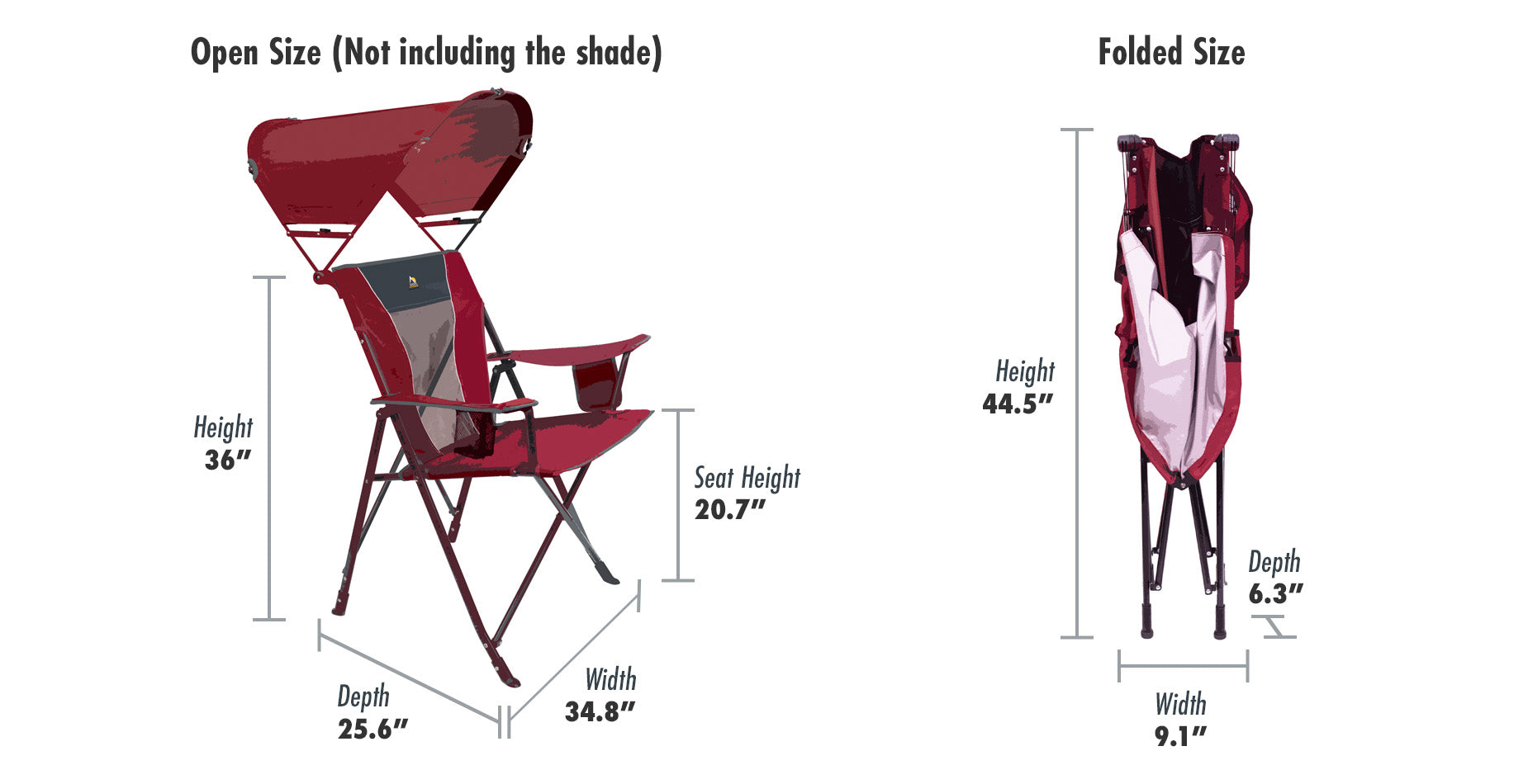 SunShade Comfort Pro Chair, Technical Specs, Size Dimensions