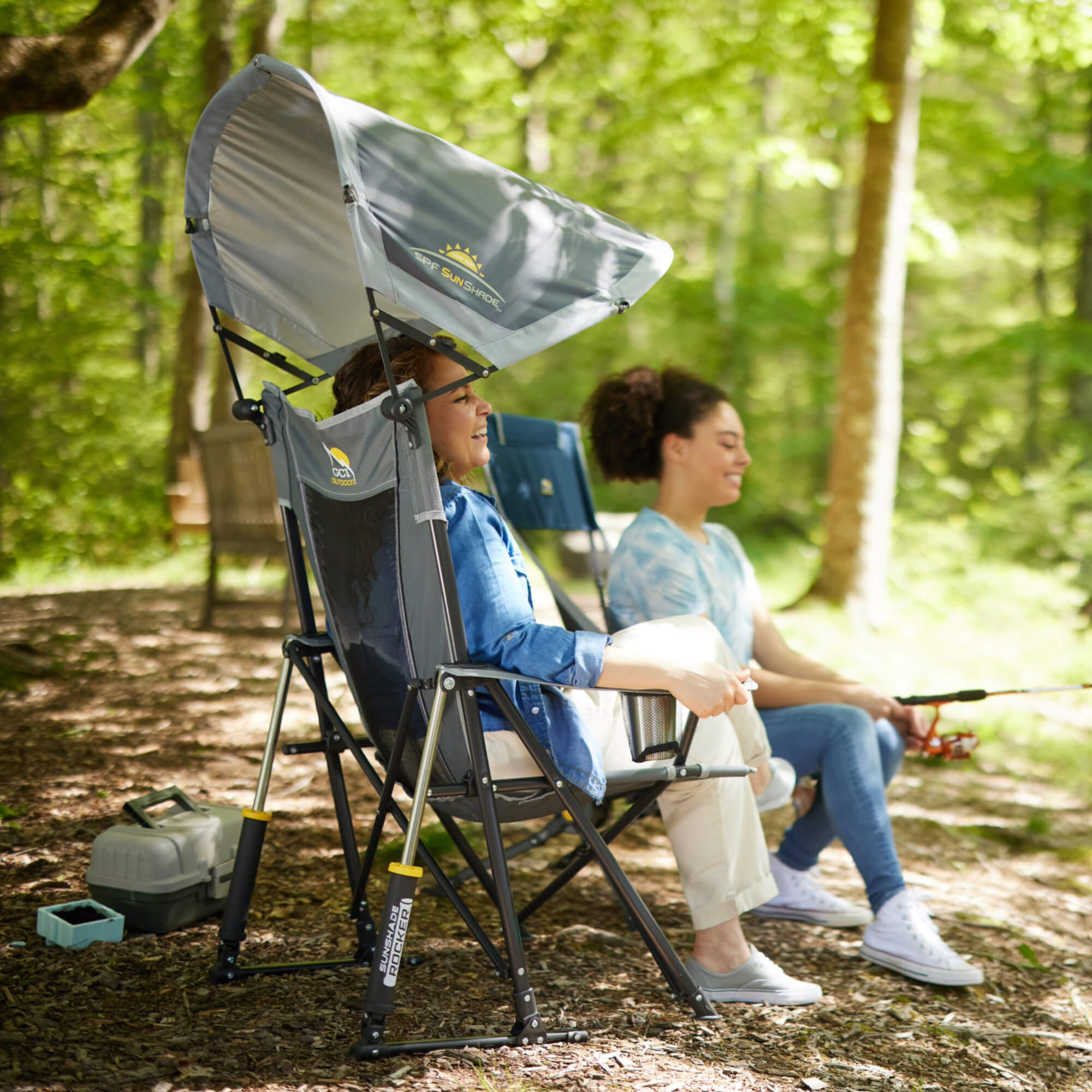 Beach fashion chair with umbrella attached