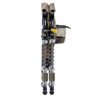 Fully collapsed aged fatigue rocking camping chair on a white background