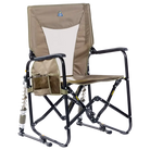 Aged fatigue camping chair with black frame and drink holder on a white background