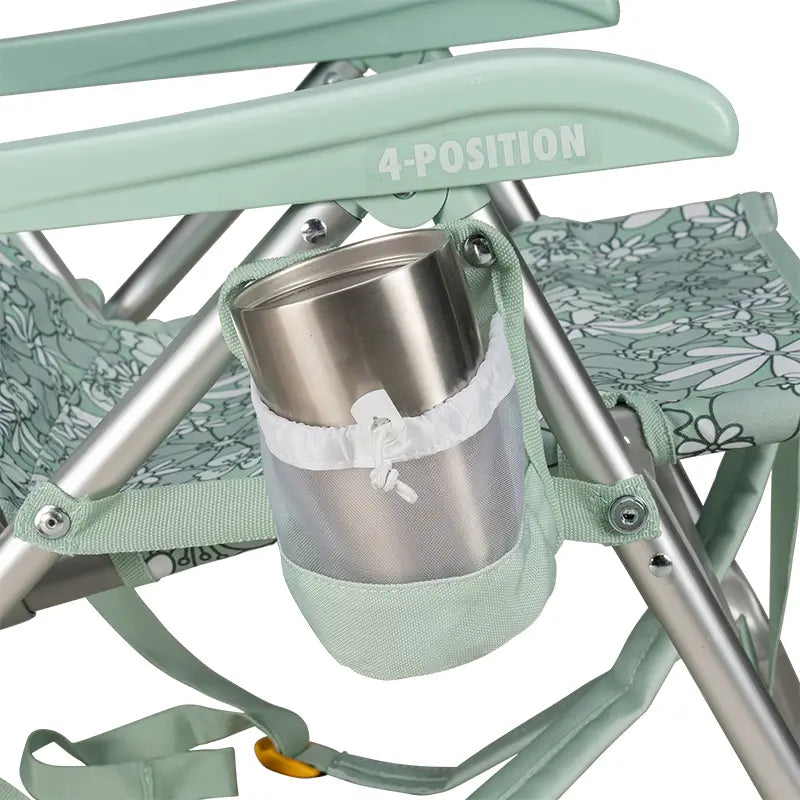 Backpack Beach Chair, Floral Pastel Green, Cup Holder Detail