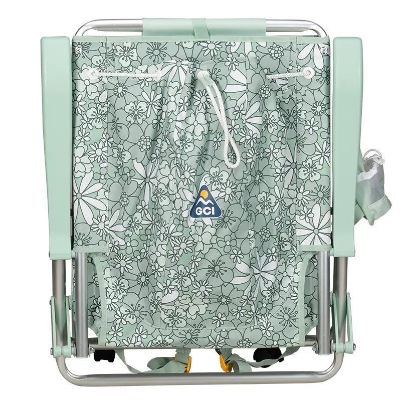 Backpack Beach Chair, Floral Pastel Green, Back Folded