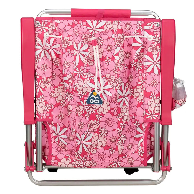 Backpack Beach Chair, Floral Sport Pink, Back Folded