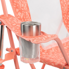 Up-close of the coral garden comfort pro rocker cup holder.