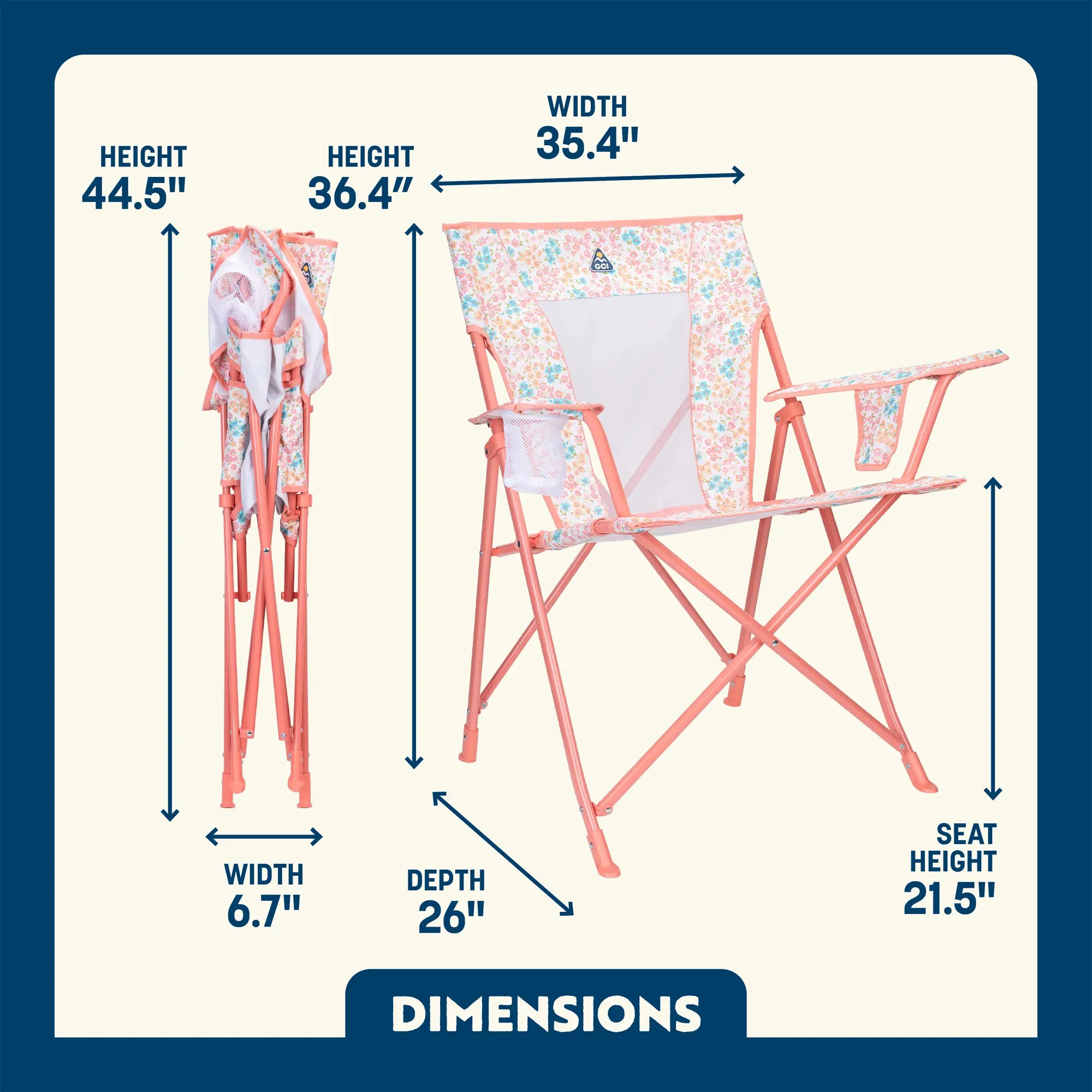 A dimensions overview of the Coral Sundress Comfort Quad Chair. 