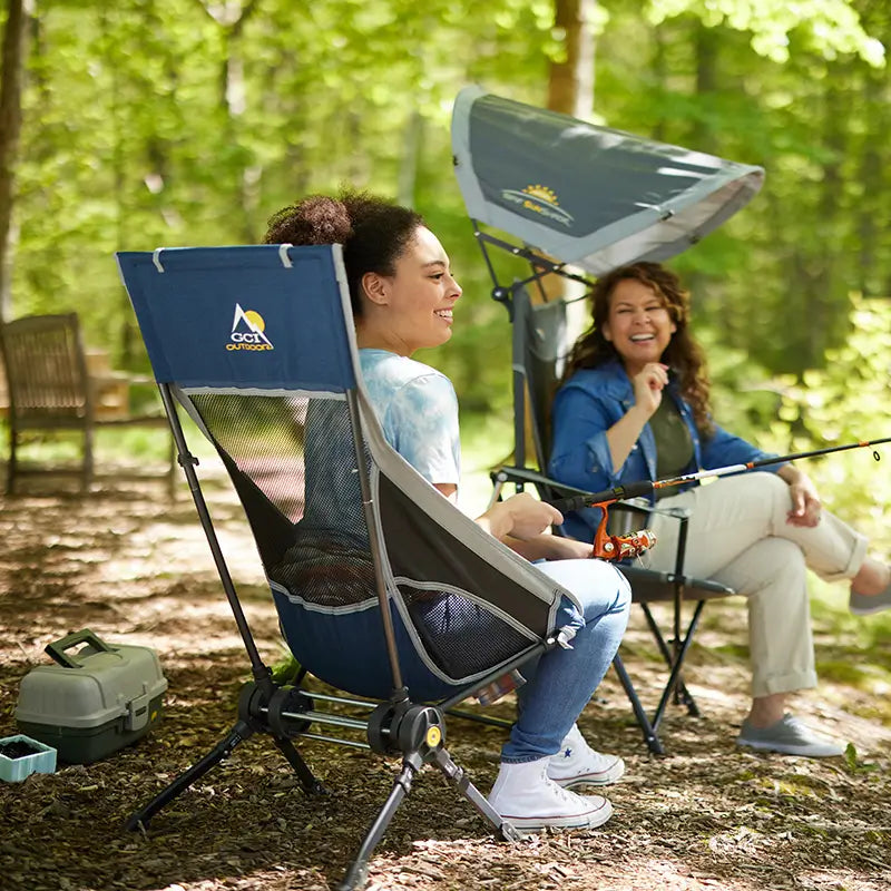 all-groups ComPack Rocker™ A mother and daughter laughing while they fish and sit in a compack rocker. 
