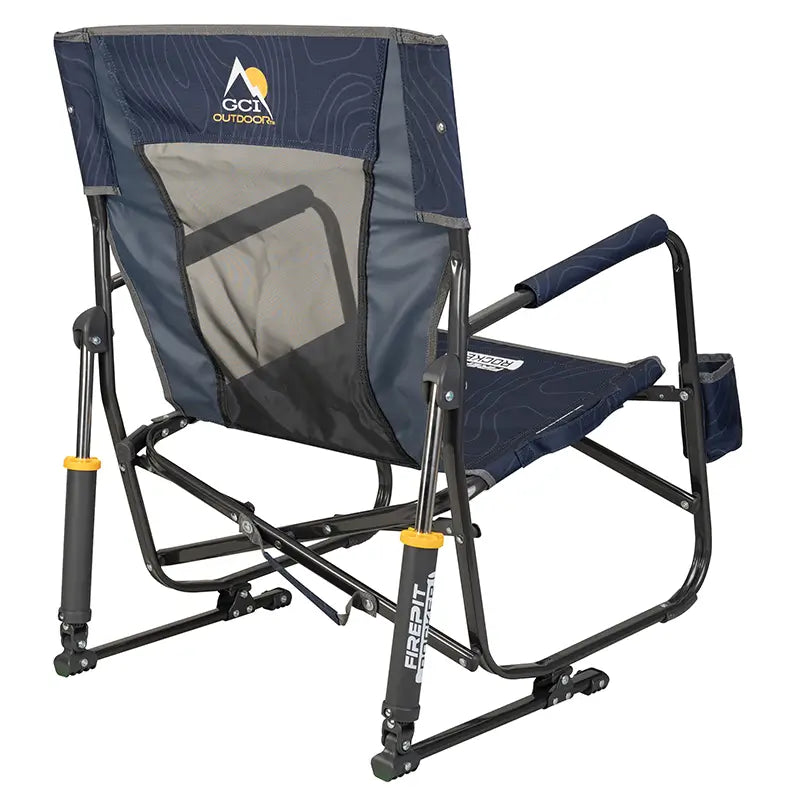 FirePit Rocker, Navy Topo, Back Angle